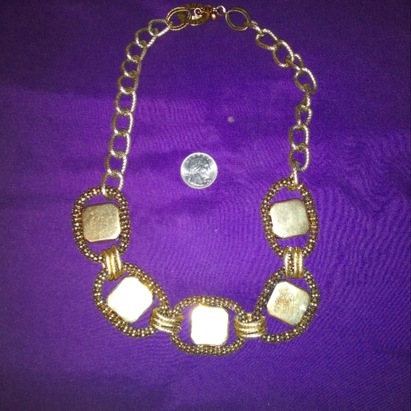 Chunky statement gold plated link necklace with huge brown/black gems - Picture 4 of 7